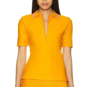 Goldbergh Cassia Polo Shirt Papaya  Size Medium Zip Front Short Sleeve Luxe